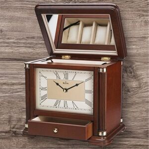 Bulova Brown Mantel Clock Watch/Jewelry Storage